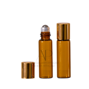 FRASCO DE VIDRO AMBAR ROLL ON 5ML TAMPA DOURADA