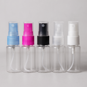 KIT FRASCO DE VIDRO TRANSPARENTE 5 ML E VÁLVULA SPRAY BOCA 13 - Kit 50, Válvula Lilás