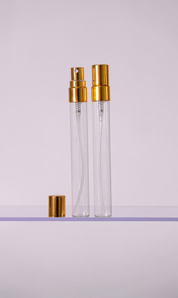 FRASCO DE VIDRO TRANSPARENTE 10 ML SPRAY - Tampa ouro
