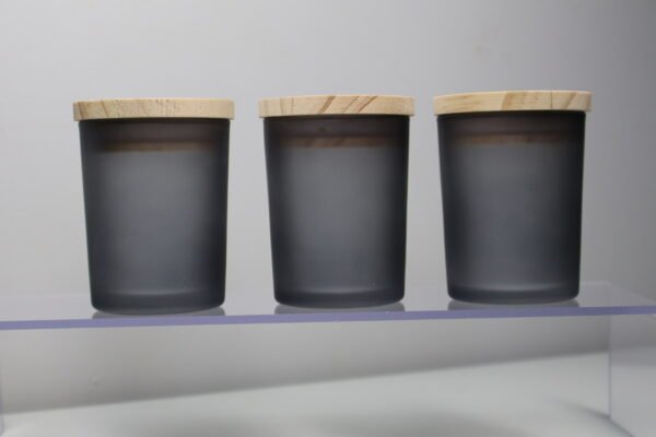KIT COPO PARA VELA VIDRO 60ML COM TAMPA EM MADEIRA E ANEL DE VEDAÇÃO - FUME