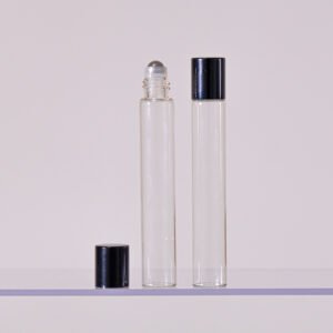 FRASCO VIDRO ROLL ON 10 ML FINO TRANSPARENTE TAMPA PRETA