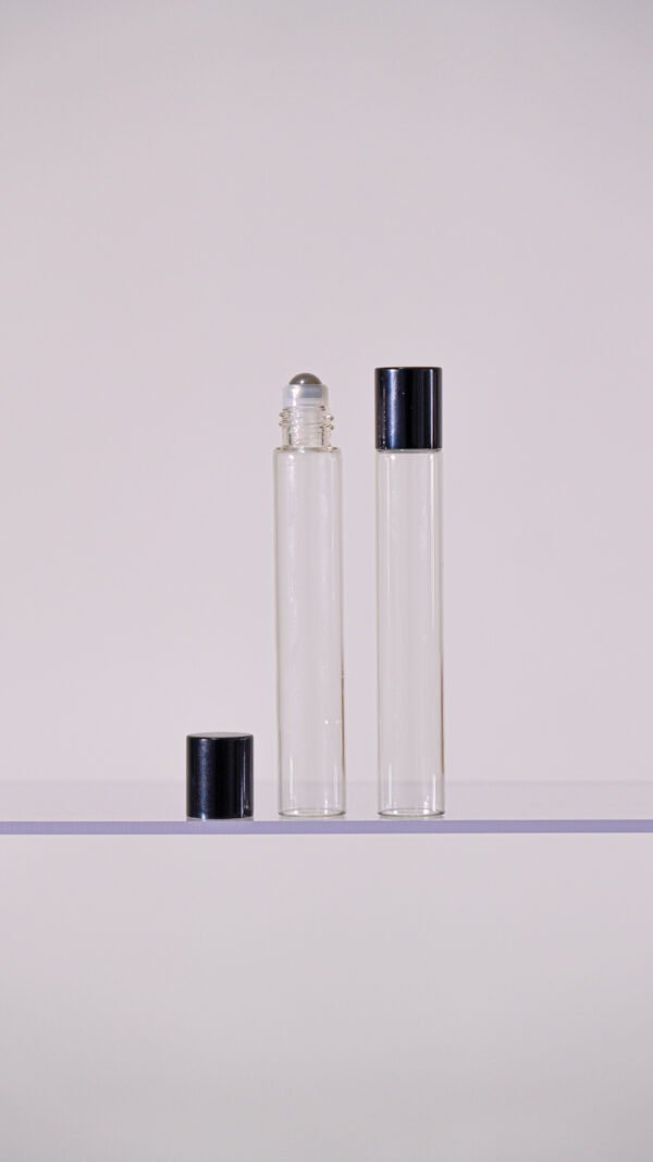 FRASCO VIDRO ROLL ON 10 ML FINO TRANSPARENTE TAMPA PRETA