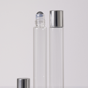 FRASCO VIDRO ROLL ON 10 ML FINO TRANSPARENTE TAMPA PRATA