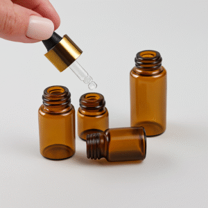 FRASCO DE VIDRO AMBAR 5 ML CONTA GOTAS - Preto e dourado