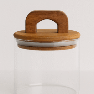 Frasco  Transparente  700ml com tampa de madeira com anel de silicone