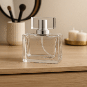 FRASCO DE VIDRO PARA PERFUME 30ML COM VÁLVULA SPRAY LUXO PRATA E TAMPA ACRÍLICA