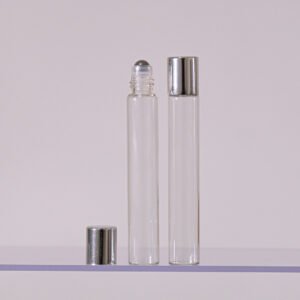 FRASCO VIDRO ROLL ON 10 ML FINO TRANSPARENTE TAMPA PRATA