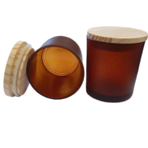 POTE DE VIDRO 220ML COM TAMPA MADEIRA E ANEL DE VEDAÇÃO EM SILICONE - ambar