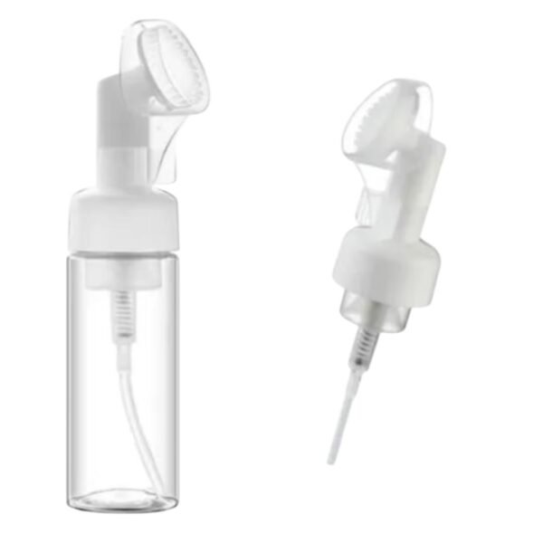 FRASCO TRANSPARENTE EM PLÁSTICO COM ESCOVA DE SILICONE PARA LIMPEZA FACIAL 50ml