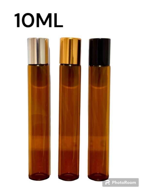 FRASCO VIDRO ROLL ON 10 ML FINO AMBAR TAMPA PRATA