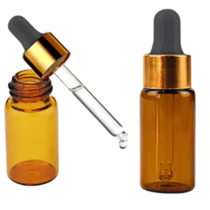 FRASCO DE VIDRO AMBAR 5 ML CONTA GOTAS - Preto e dourado