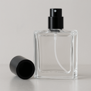 KIT FRASCO DE VIDRO PARA PERFUME 50ML COM VÁLVULA SPRAY E TAMPA PRETA