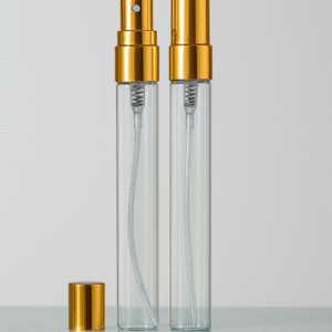 FRASCO DE VIDRO TRANSPARENTE 10 ML SPRAY - Tampa ouro