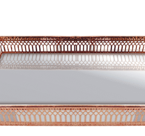 BANDEJA DECORATIVA EM AÇO COM FUNDO ESPELHADO